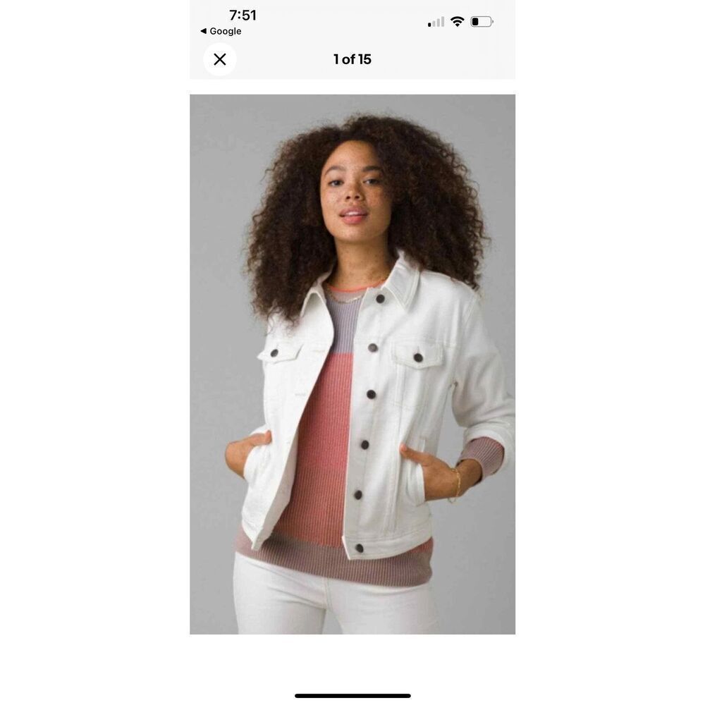 Prana White Slate Rim Denim Jacket Sz Medium Distressed